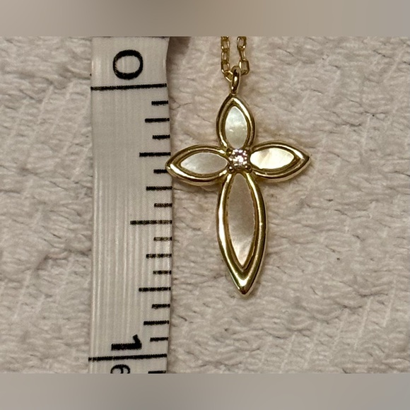 Necklace & cross pendant - 925 gold plated mother of pearl cross - 16-18”L - New - Picture 7 of 13